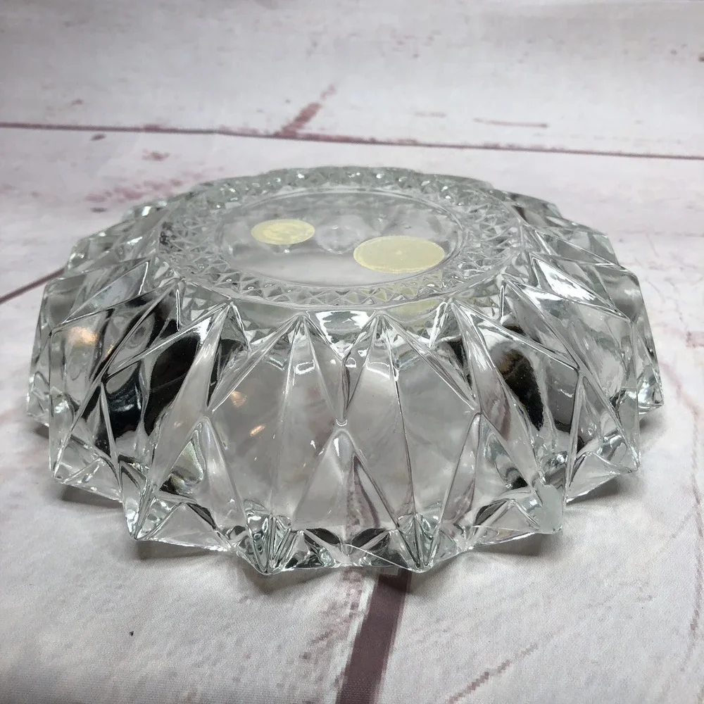KIG Indonesia Crystal‎ Glass Diamond Point Cut Bowl Ashtray Trinket Candle Dish